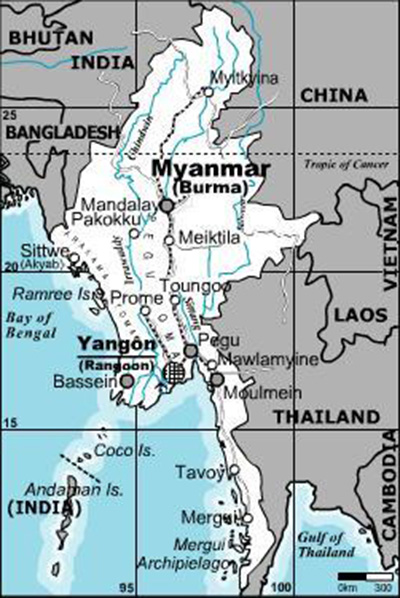 Map of Myanmar courtesy of New Internationalist.