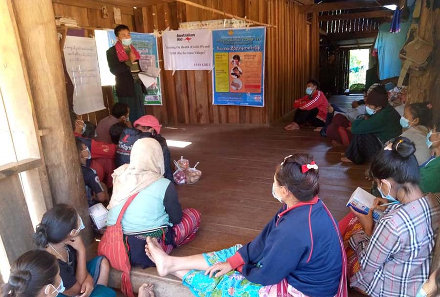 Villagers being trained in COVID-19 awareness ©CPM