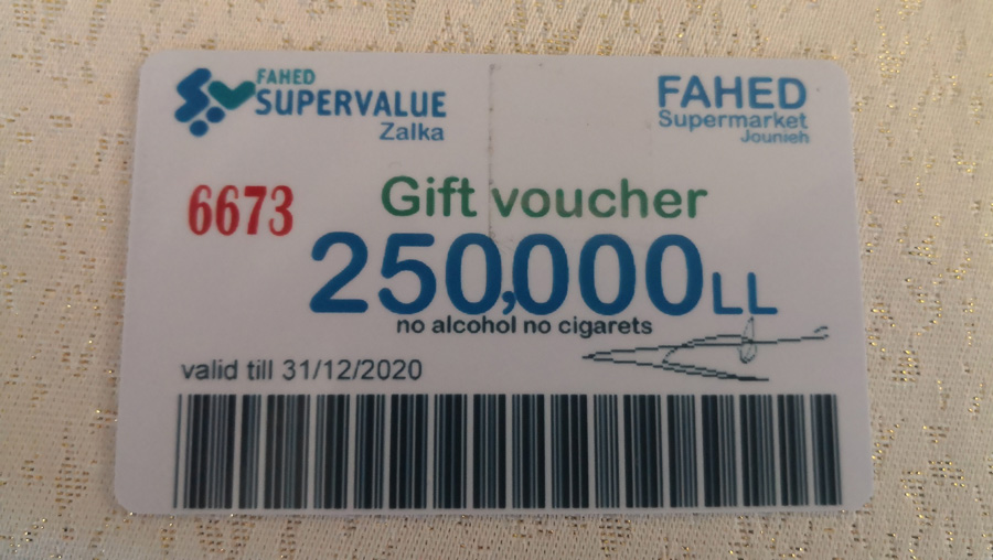 A typical food stamp given to people affected by the explosion in Beirut