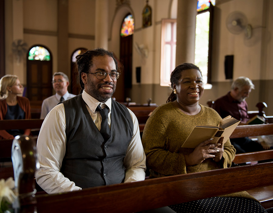 People smiling at church