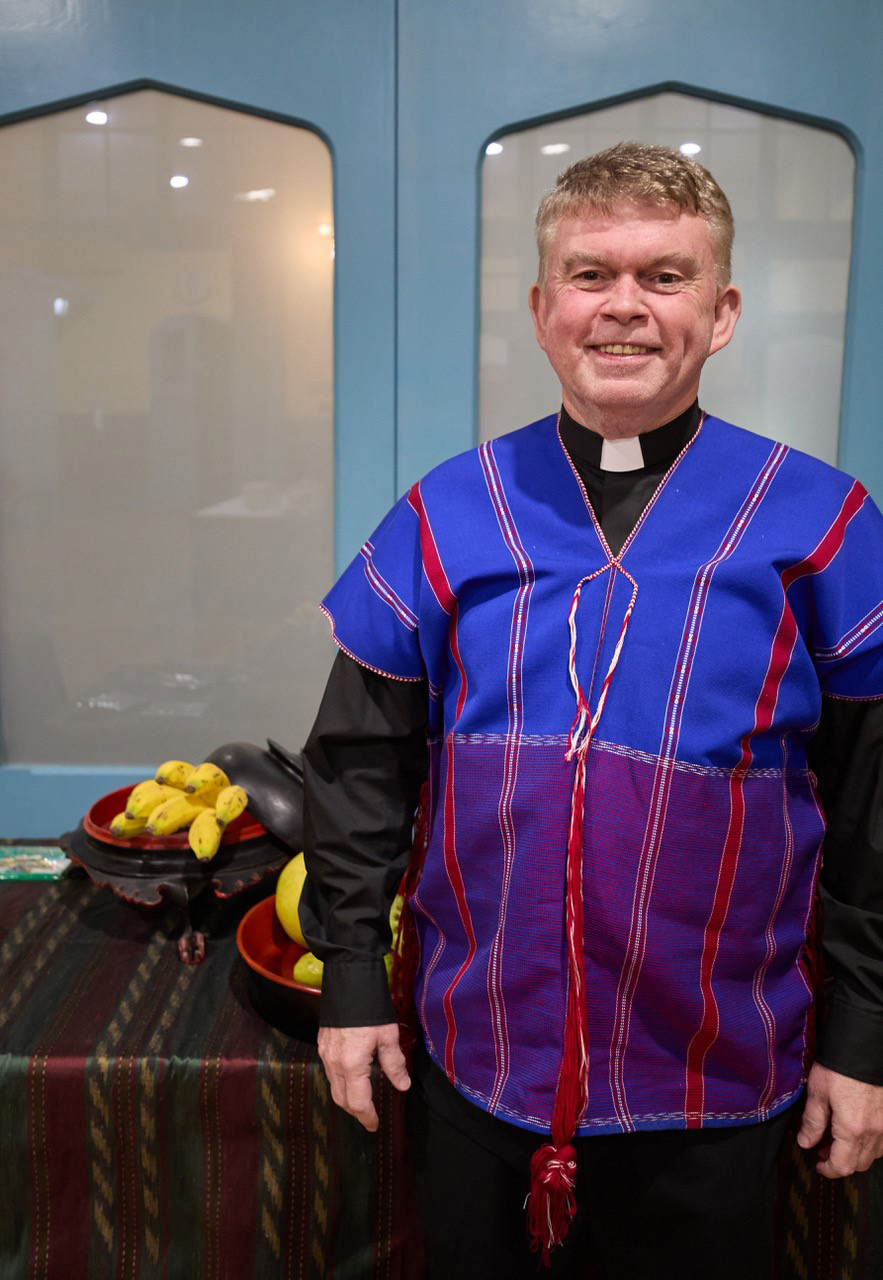 The Rev’d Dr John Deane, Executive Director of ABM and AID wears traditional Myanmar costume at the Christ Church St Laurence event. © Tony Naake. Used with permission.
