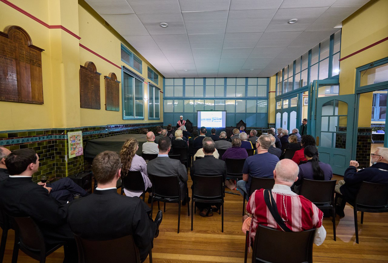 Dr Colin Bannerman introduces the evening at Christ Church St Laurence hall. © Tony Naake. Used with permission.