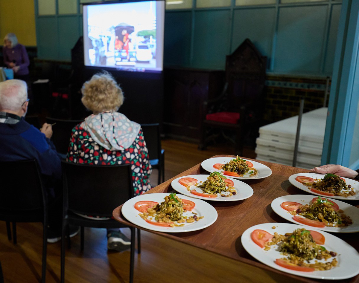 Myanmar’s traditional tea leaf salad was served during the presentation at Christ Church. © Tony Naake. Used with permission.