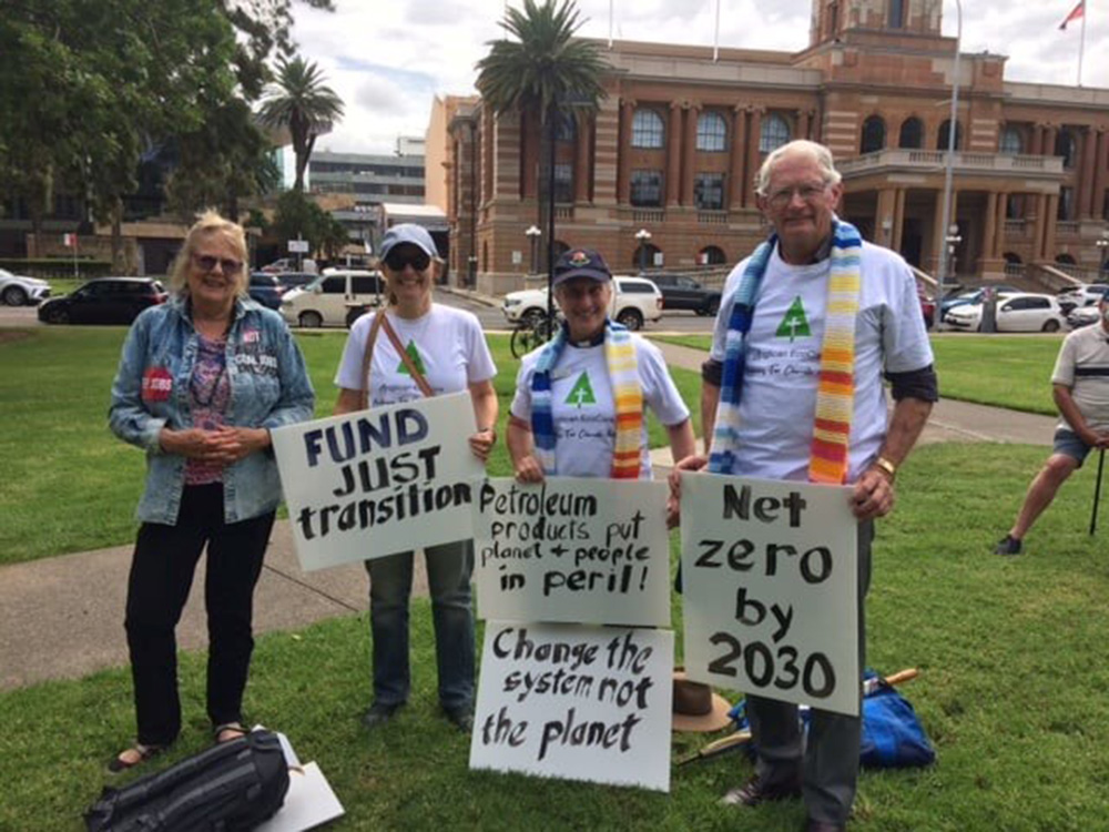 Members of Anglican EcoCare campaigning in Newcastle for a just transition to net zero emissions by 2030.