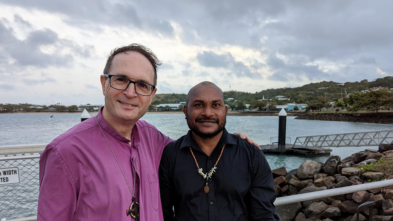 Bishop Keith Joseph, Diocese of North Queensland, with Brother Kelliot, Melanesian Brotherhood. © Brad Chapman, ABM.