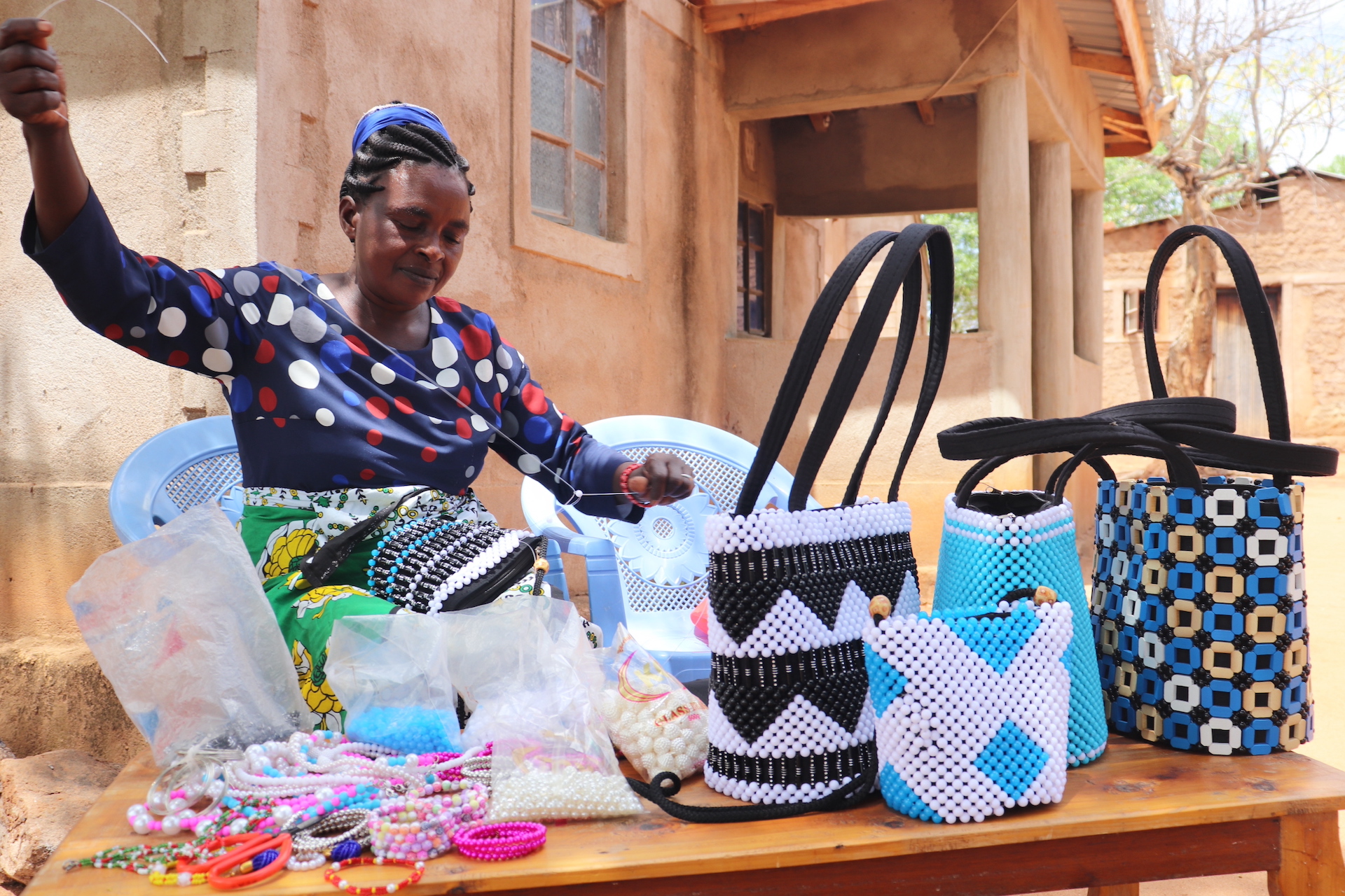 Agnes at Kiangini with her baskets