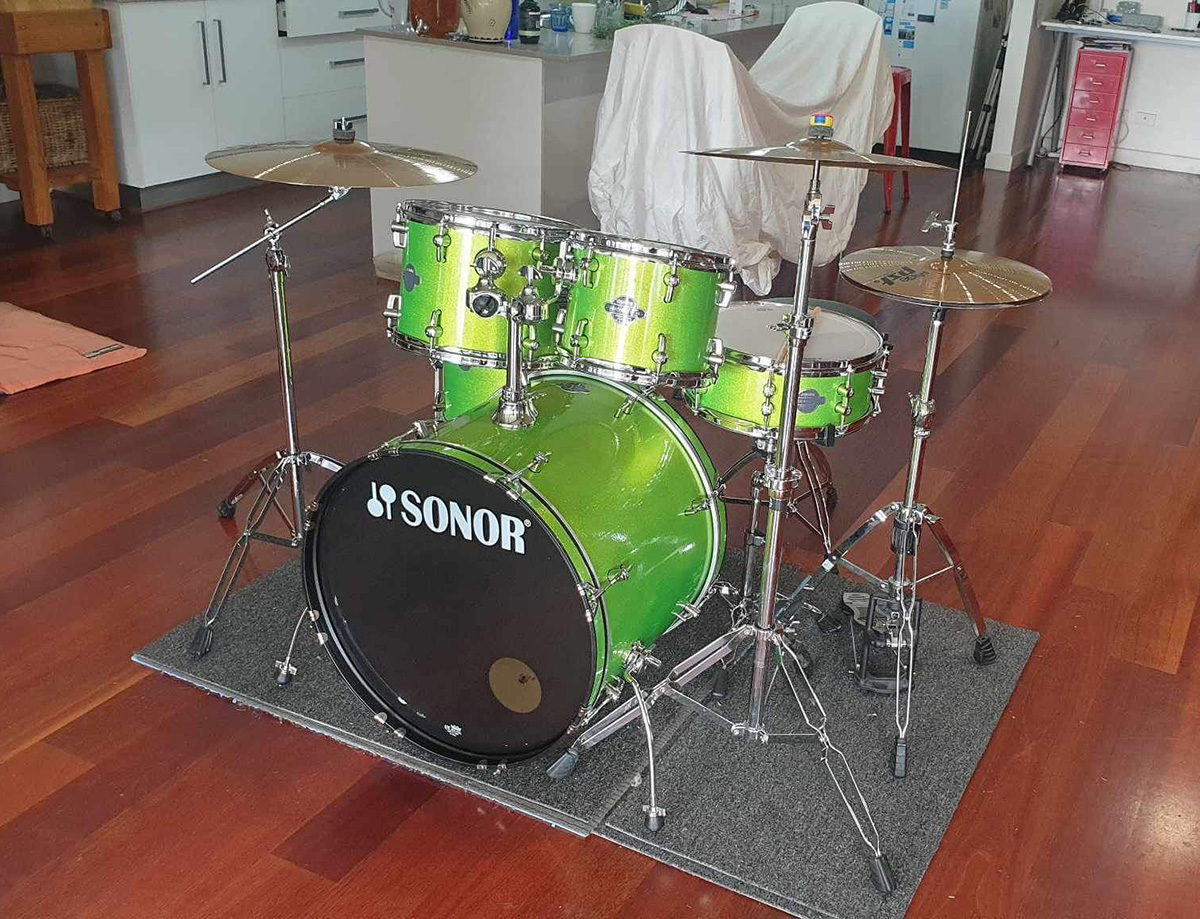 Drum kit repaired and restored by the Rev Steve Daughtry.