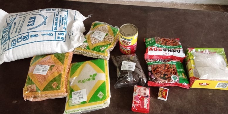 Sample of food purchased for distribution to vulnerable households. © Diocese of Colombo. Used with permission.