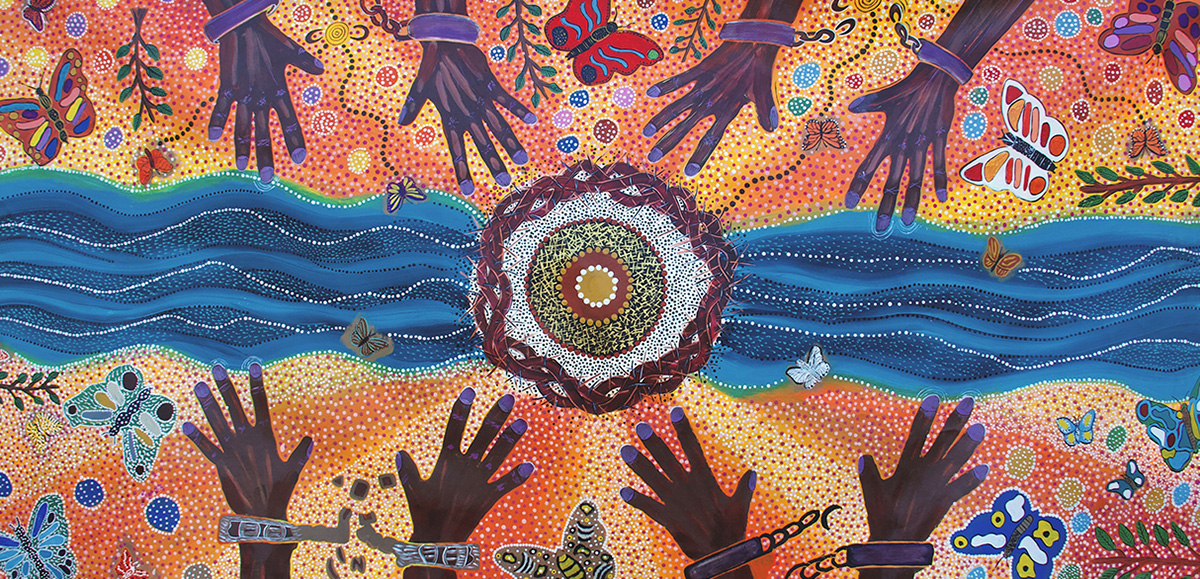 Image Mural: The Jubilee mural was created jointly by students in Nungalinya College’s Art and Faith group. © Nungalinya College. Used with permission.