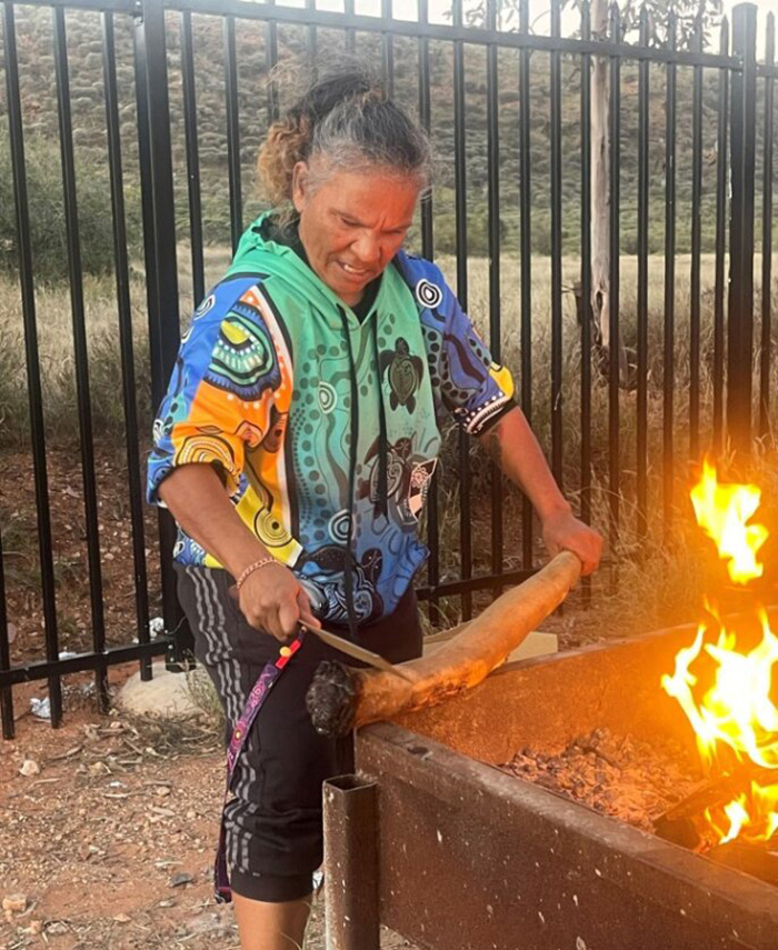 Megan teaching the students the traditional way to cook kangaroo © Wontulp-Bi-Buya College. Used with permission.
