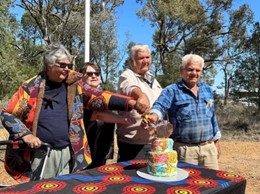 The Rev’d Gloria and Eddie join other Elders in cutting the cake for NAIDOC Week in Nyngan last year. © The Rev’d Gloria Shipp. Used with permission.