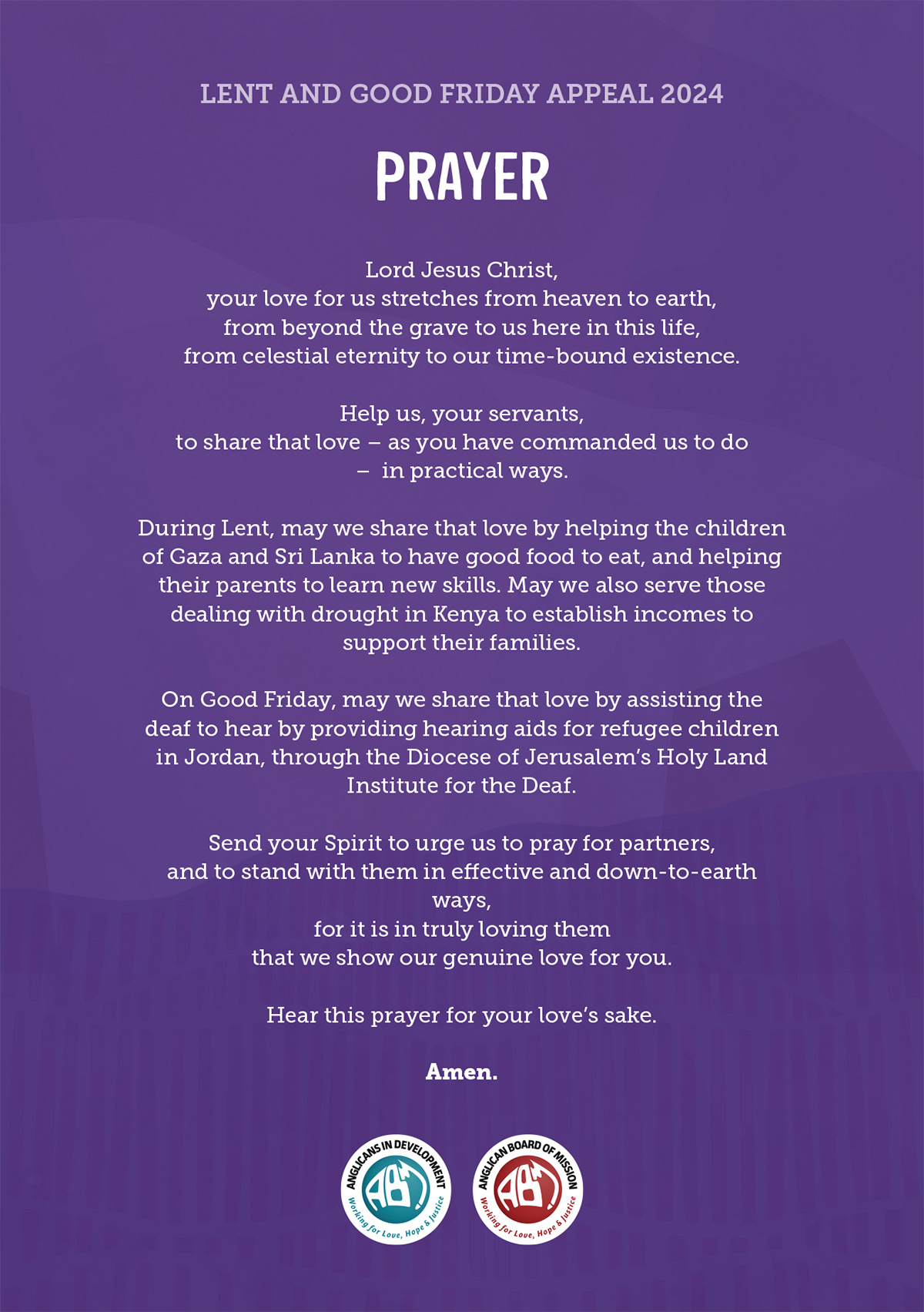 Lent and Good Friday Appeal Prayer 2024