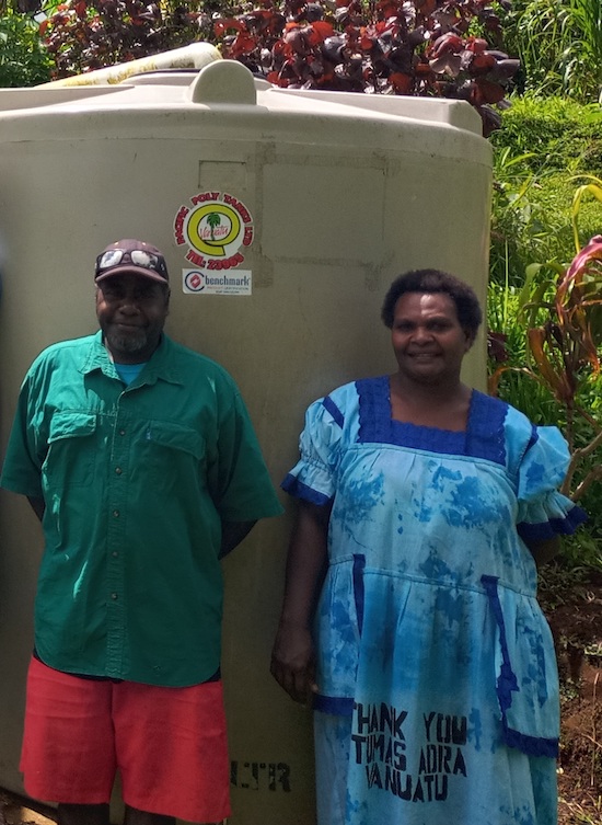 Eslyn Mabon and Sofer Bule, two community volunteers, walked for four hours from their village in East Pentecost to meet AID when we visited central Pentecost. Eslyn and Sofer had assisted with much of the ACOM project work on Pentecost Island after Cyclone Judy in Feb 2023. © Terry Russell, AID.