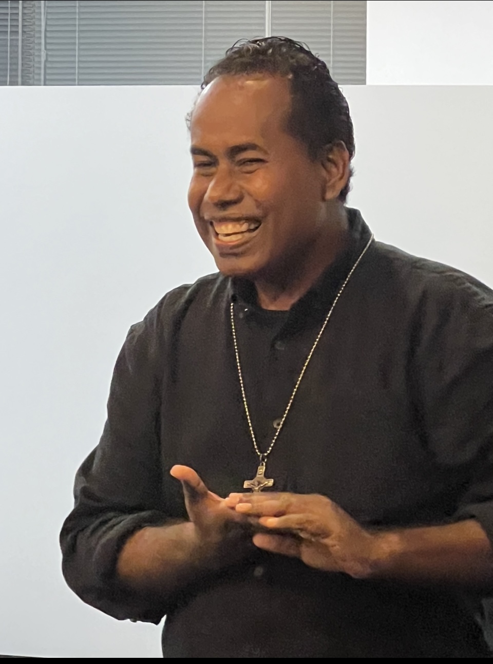 Rev Nelson Bako during the presentation in the ABM Sydney office. © ABM/AID 2024