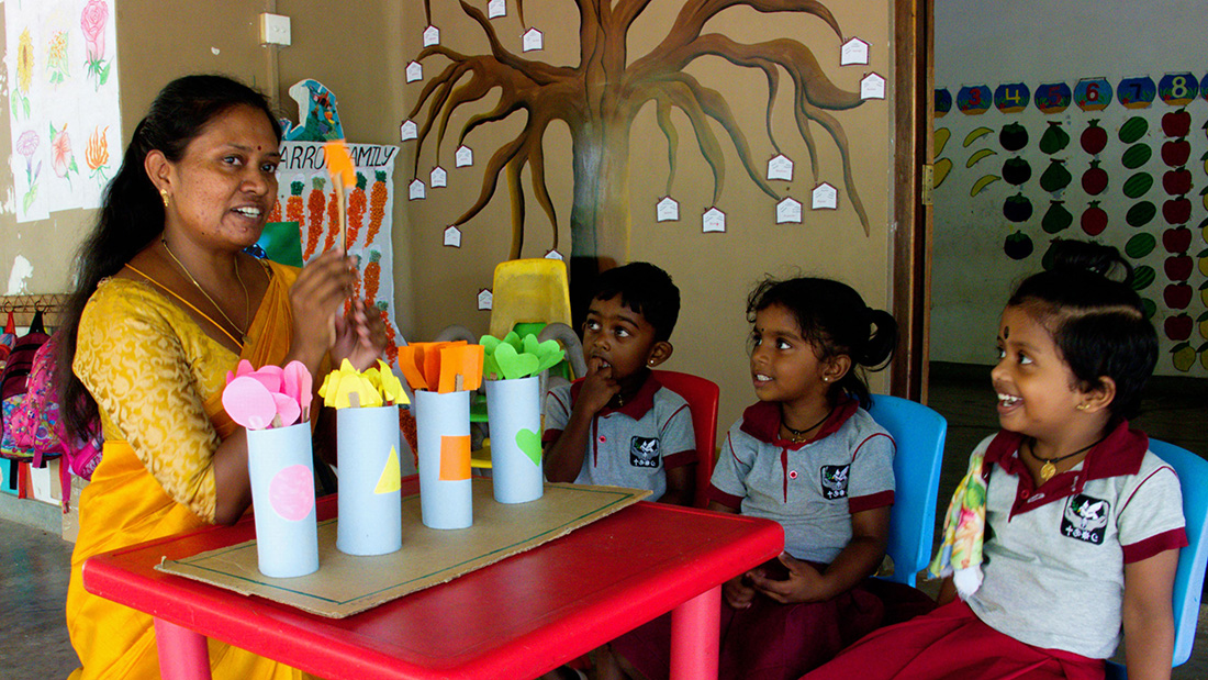 Mrs Thulasi loves teaching pre-school children in Sri Lanka © ABM/Stephen Daughtry.