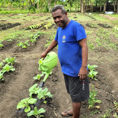 At this sustainable farm in Honiara, students from St Nicholas Anglican College participate in a nine-week practical placement, taught by farm manager Chris Bugoro. “Students are involved in every aspect of the planting cycle,” says Chris, “from sewing of seeds to mulching, weeding, harvesting and selling.” © ABM/ Isabel Robinson.