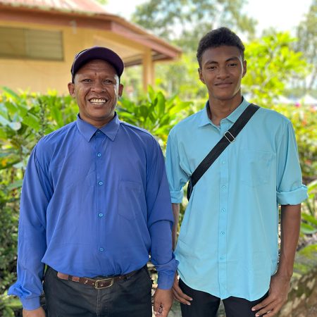 Port Moresby Adult Literacy Centre Graduation - Learners Morris and Gabriel, National Capital District CD November 2025. © ABM/ Kate Winney.