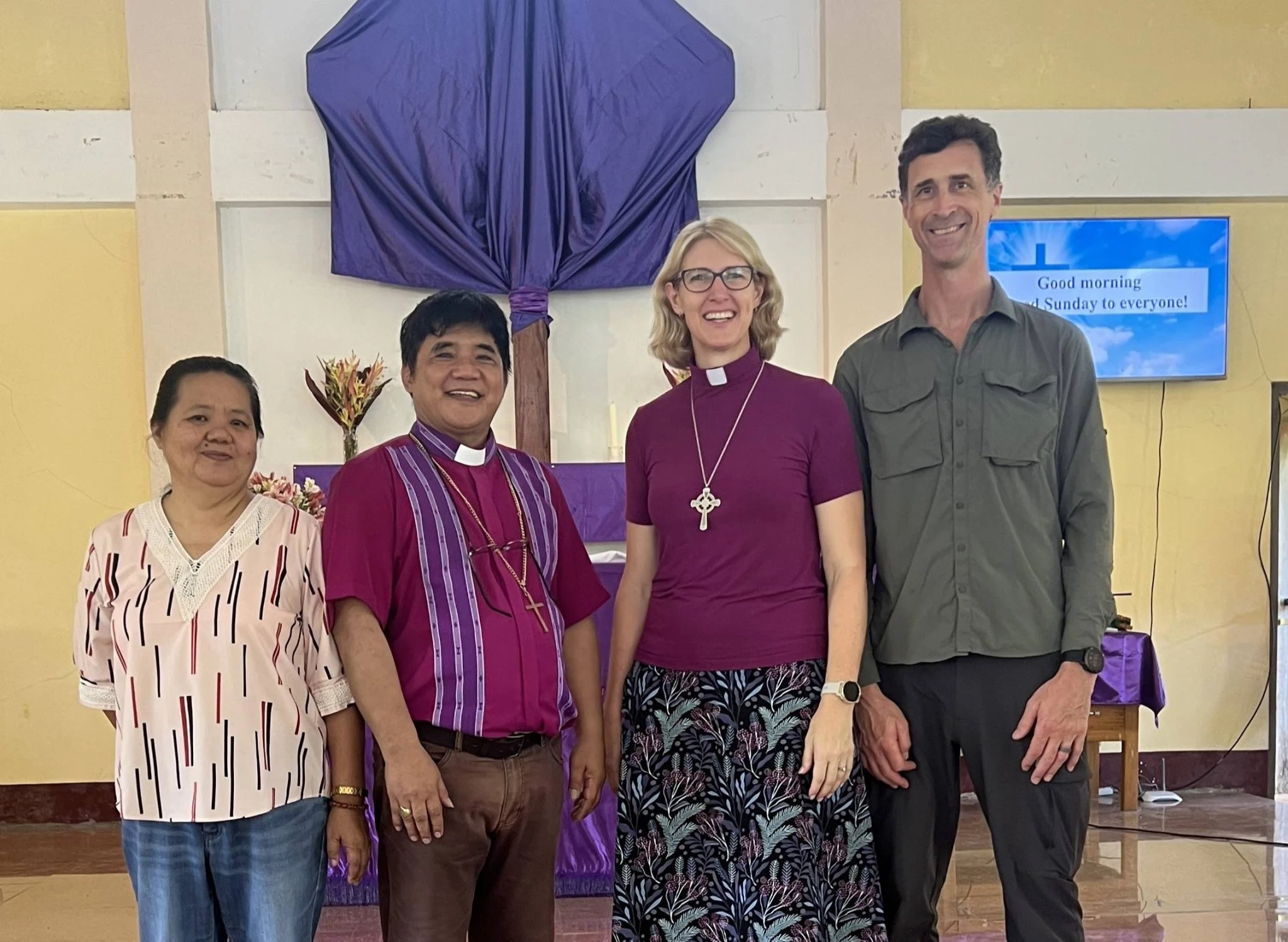 At St William’s parish in Benguit, Bishops Frenzel and Sarah and their spouses, Norma and Darius, enjoyed worship and fellowship together. The parish co-operative has 5000 members and runs a farm, aquaculture project, guest house and local swimming pool! © Anglican Focus.