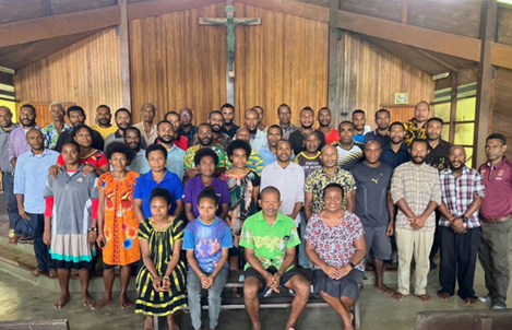 Some of the staff and students of the Modawa Institute of Higher Education gathered after a weekly briefing in the Chapel of St Athanasius. For the first time, this year there are both students in theology and others studying for a B.Ed. (Primary Teaching).