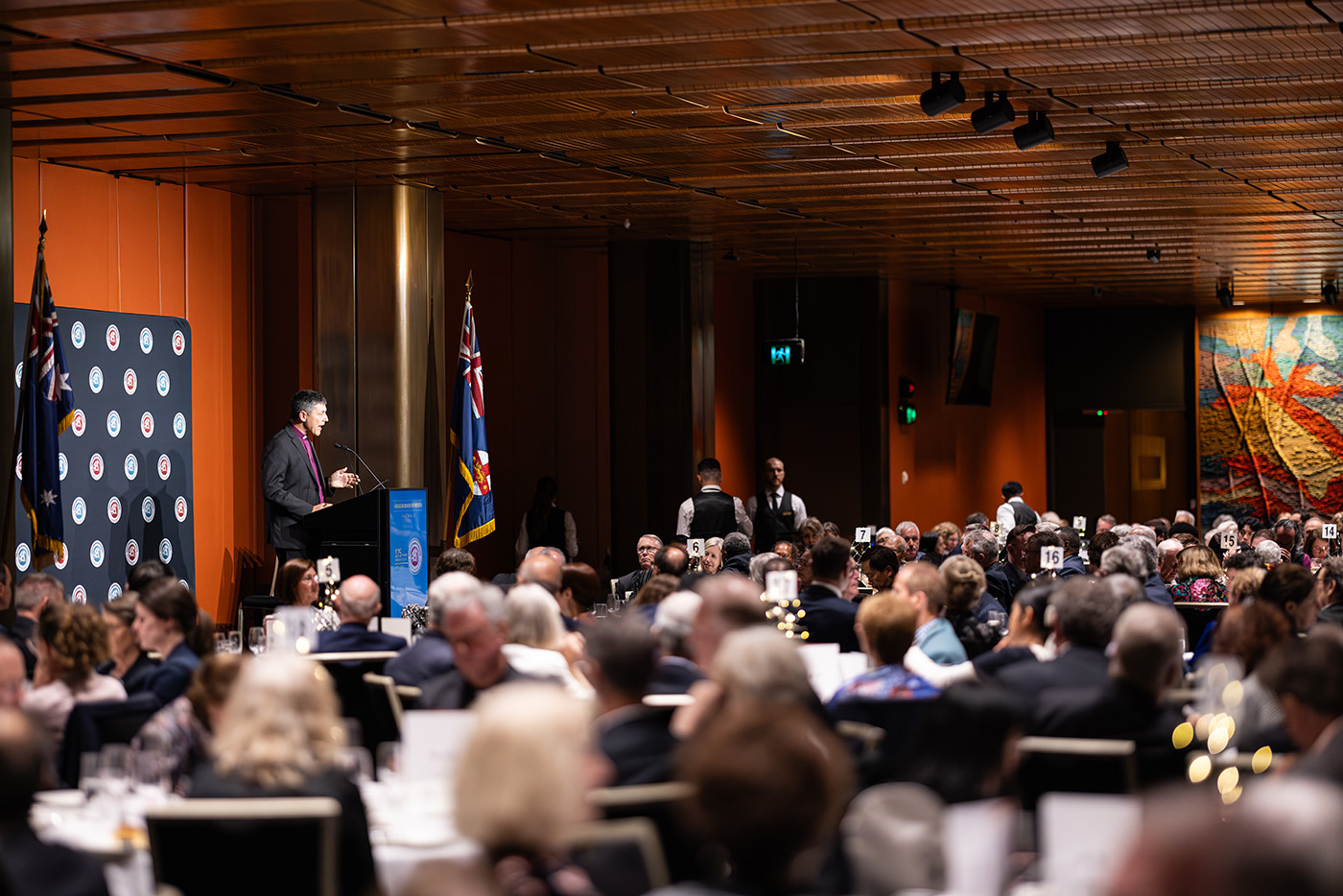 The Archbishop of Brisbane, the Most Rev'd Jeremy Greaves, addresses the audience at the 175th Anniversary dinner. Photo © ABM