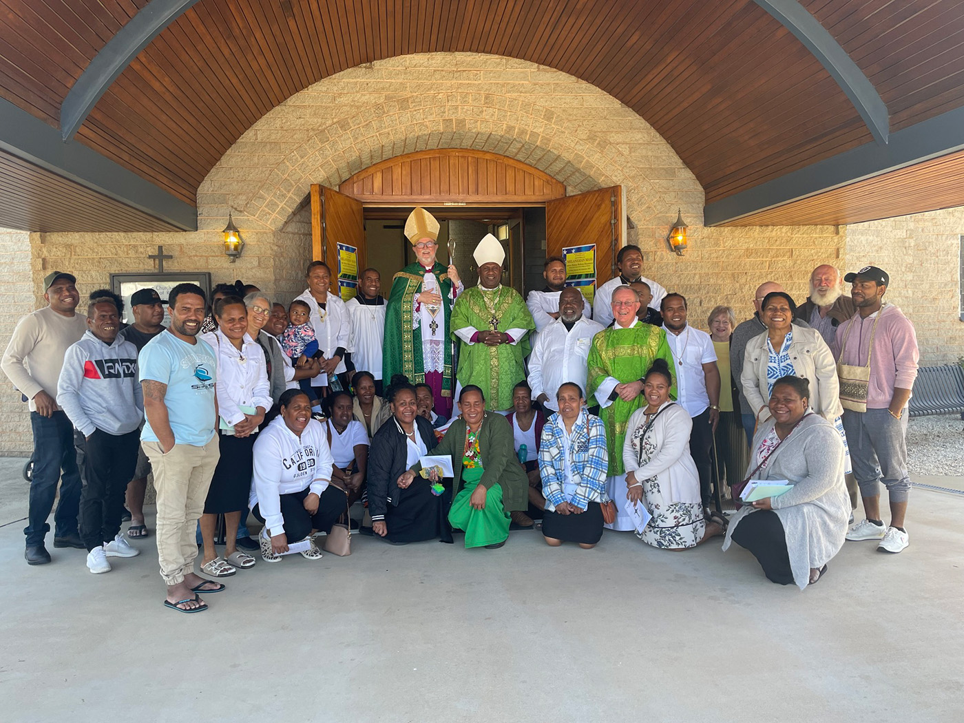 Bishops Donald and Rickson at Leeton Parish with Solomon Islanders who live and work in the Leeton area