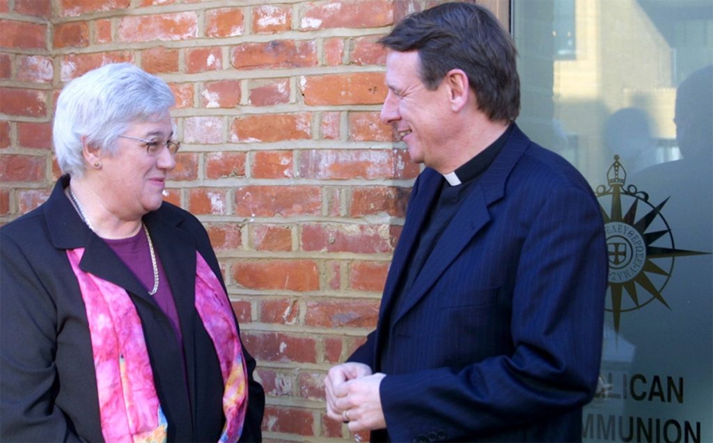 Sue Parks with the then General Secretary of the Anglican Communion, the Rev Canon Kenneth Kearon, outside the Anglican Communion Office in London in 2005. © Anglican Communion News Service.