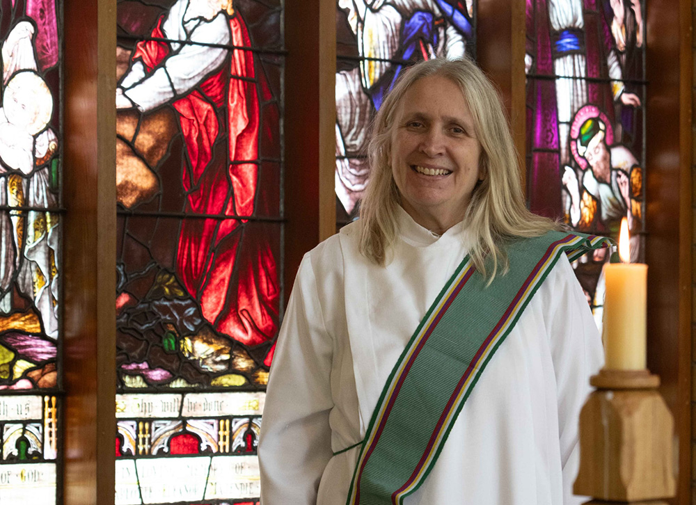 The Rev’d Sarah Gover wearing the stole presented by ABM © supplied.