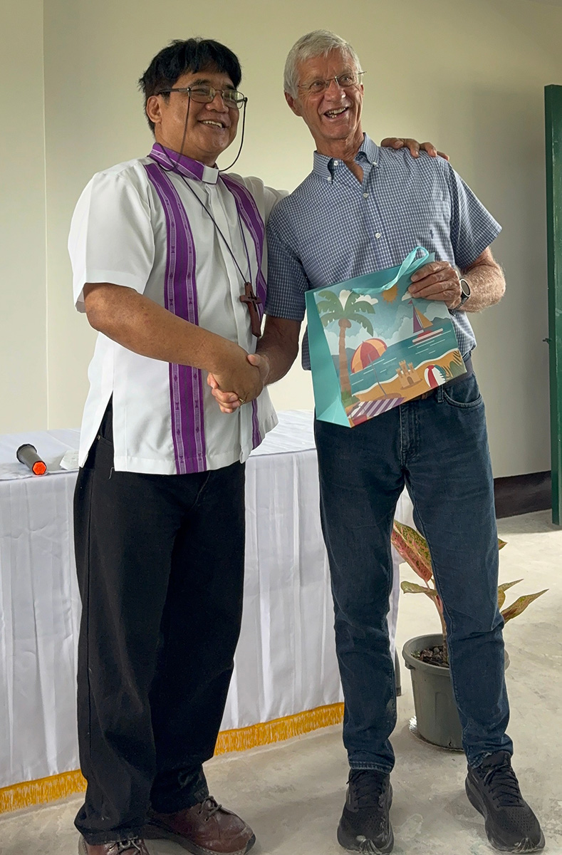 Rod is welcomed to the Philippines by the Rt Rev Frenzel Piluden (Episcopal Diocese of Santiago). © ABM