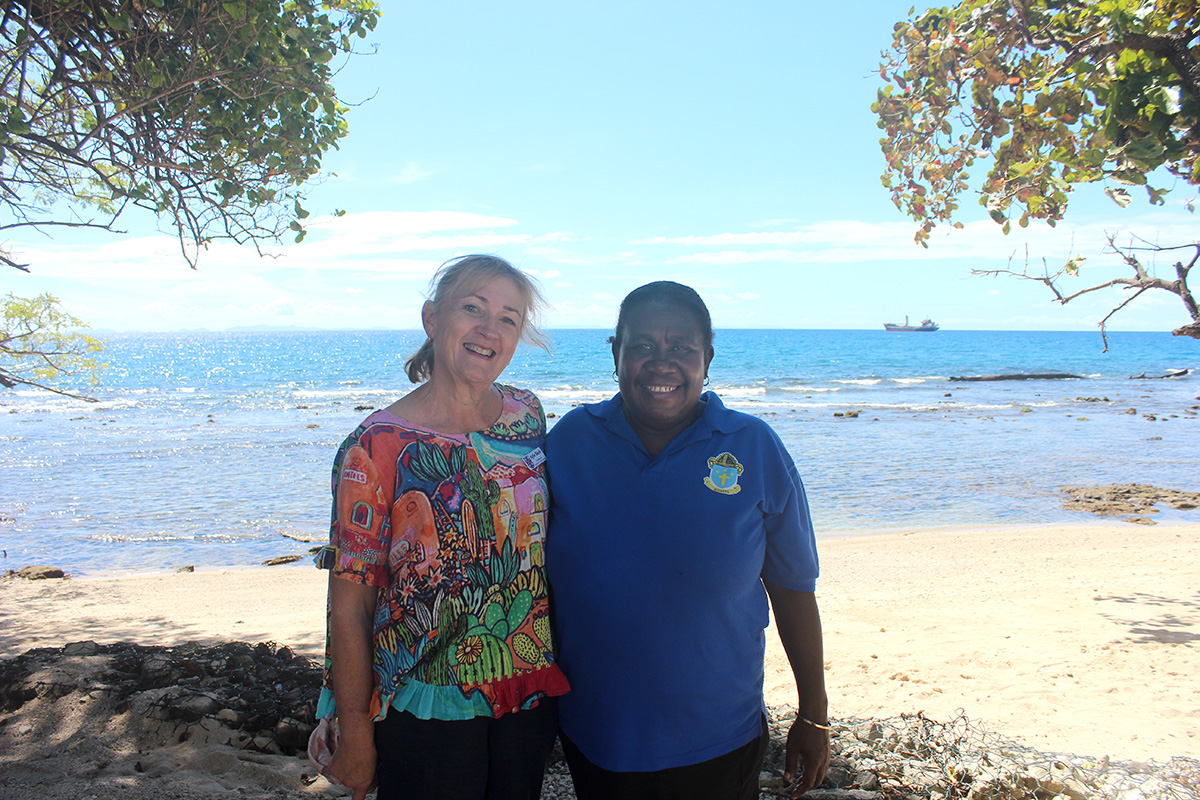 Pilgrim Kylie met ACOM staff member Marilyn in Australia in 2025 when MU members from Honiara visited her parish. © Adara Raistrick used with permission